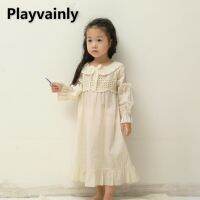 Summer Girls Nightgowns Long Puff Sleeves Whire Bow Ruffles Pajamas Children Princess Sleepwear Cute Homewear E1033