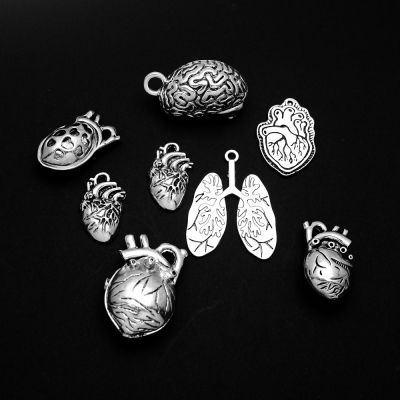 【YF】 Antique Silver Plated Body Organs Charms Heart Lung Brain Pendants For Diy Keychain Jewelry Making Findings Supplies Accessories