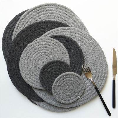 1Pc 24cm Round Cotton Rope Placemat Hand Woven Table Mat Non Slip Disc Bowl Pad Drink Coaster Insulation Pot Holder Kitchen Decor