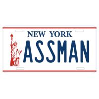 Embossed Prop Number Tag Assman Vanity License Plate 6 x12 inches (Aluminum Non-Distressed)