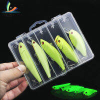 Weihe 5ชิ้น/ล็อต Luminous Fishing Lure Kit Hard เหยื่อ VIB Minnow Crank Popper ดินสอผสมกล่อง