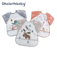 【DT】hot！ Washable Polyester Short Sleeve Baby Apron Bibs Painting Eating Dining Playing Wearing