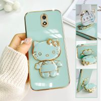 For Xiaomi Redmi 8A Mobile Phone Case Fashion Temperament Plating TPU Advanced Rotary Stand Makeup Mirror Hello Kitty Folding Mirror Stand Net Red New Couple Gift Soft Touch Anti slip Anti fall Protective Case