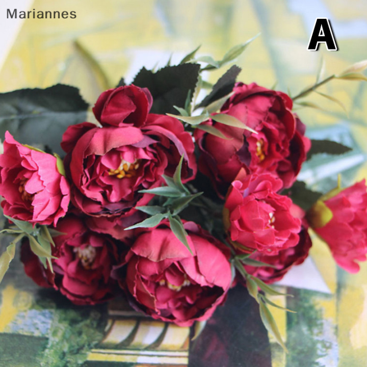 mariannes-ดอกไม้8หัวผ้าไหมเทียมดอกโบตั๋นสำหรับงานแต่งงาน