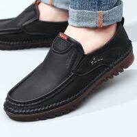 ✼  / 100  real cowhide leather mens shoes with leather pure manual suture thickening antiskid recreational couch potato beef tendon bottom shoes