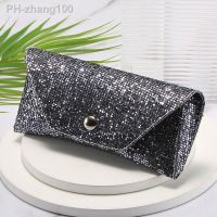 1PC Retro Soft Red Leather Sun Glasses Case Portable Unisex Leather Sunglasses Bling Box Protective Sequins Glasses Box