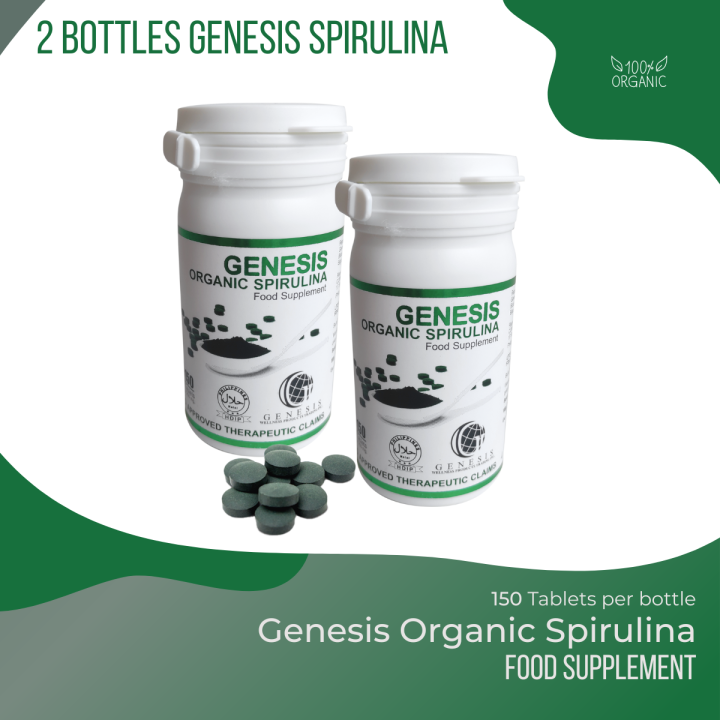 Genesis Organic Spirulina 2 Bottle Super food Antioxidants FDA Approved Liver Disease