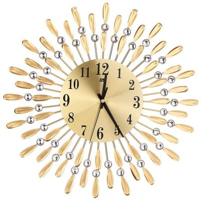 15 inch 3D Large Wall Clock Shiny Rhinestone Sun Style Modern Living Room Decor