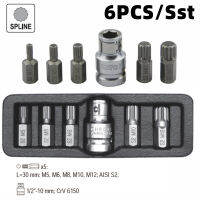 6 In 1 Torx ไขควง Bits 12จุด Spline 10Mm Hex Shank Impact Bit M5 M6 M8 M10 M12 12 "ไดรฟ์ซ็อกเก็ตอะแดปเตอร์