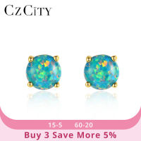 CZCITY Small Round Cute Fire Opal Stud Earrings for Women Fine Jewelry 925 Sterling Silver Boucle DOreille Femme Bijoux SE0239