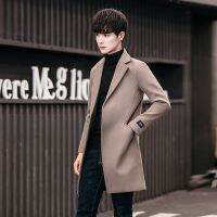 [COD] Windbreaker mens mid-length style slim handsome plus thick woolen coat