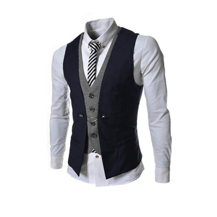 hnf531-ชาย-v-คอเดี่ยวหน้าอก-slim-gilet-สูทธุรกิจเสื้อกั๊กยอดนิยม