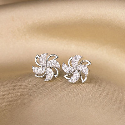 shiqinbaihuo หมุน Windmill EAR studs 925ต่างหูเงินสเตอร์ลิงผู้หญิงเครื่องประดับ