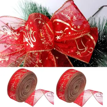 1.5 inch x 24 Yards Christmas Ribbon Wired Ribbon for Gift Wrapping  Metallic Wired Ribbon Christmas Tree Ribbon for DIY Crafts Xmas Party  Wrapping Decorations (Pink) 