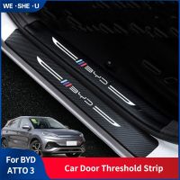 For BYD Atto 3 EV 2022 2023 Car Door Sill Leather Stickers Protection Plate Carbon Fiber Threshold Strip Taildoor Accessories