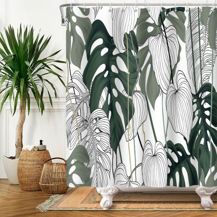 tropical-turtle-leaf-shower-curtains-plants-bohemia-curtain-waterproof-polyester-curtain-boho-bath-curtain-home-decor-with-hooks