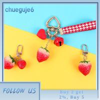 CHUEGUJE6จี้ของขวัญความรักระฆังหัวใจที่ใส่กุญแจพวงกุญแจสตรอเบอร์รี่พวงกุญแจหัวเข็มขัด