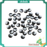 OKDEALS 100PCS ดีไอวาย ลูกปัดสำหรับเครื่องประดับ การออกแบบไทเก็ก สีดำสีดำ ลูกปัดเว้นระยะดินเหนียว ของใหม่ 10มม. ค่ะ ลูกปัดหลวมๆ การทำเครื่องประดับ