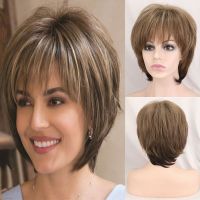 WHIMSICAL W Synthetic Women Mixed Blonde Brown Short Wigs Natural Hair Wigs Heat Resistant Hair Wig For Women