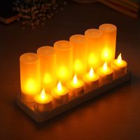 12Pcs Rechargeable LED candle Flameless Tea Light Electric Lamp ABS Valentine Wedding Church Table Christmas Halloween DIY Decor