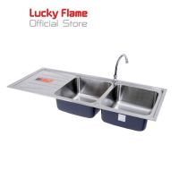 อ่างล้างจาน สเตนเลส หนา0.6มม. (แบบฝัง) ลัคกี้เฟลม Lucky Flame STB1256 ขนาด ย120 ก50 ส21 ซม. หลุมลึก 18ซม. สะดือสเตนเลส สินค้าพร้อมส่ง