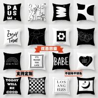 Black and white geometric pillow English letters sofa pillows ins grid line sitting room pillowcase cushion for leaning on of a home stay facility