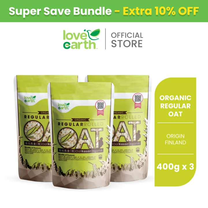 [Value Pack] Love Earth Organic Regular Rolled Oat 400gx3 Lazada