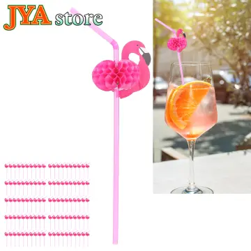 50Pcs Paper Straws Bendable Flamingo Cocktail Drinking Straws