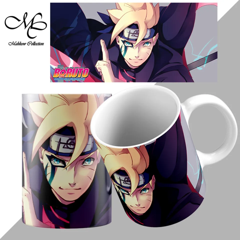 Caneca Anime Boruto Logo Personagens Interior E Alça Branca