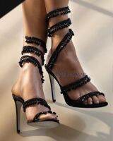 2022 New Shoes for Women Chandelier Embellished Satin Sandals Snake-like Ankle Straps the Shimmering Crystals Sandals Handmade