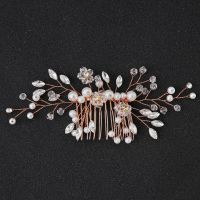 White Banquet Plate Headdress Comb Pearl Hair Bridal Wedding Crystal