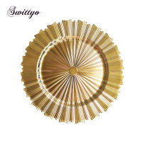 Round Gold Charger Plates Unique Jewelry Cake Snacks Storage Tray Plastic PP Wedding Event Party Decorative Table Setting Piece