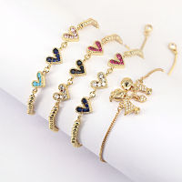 5PCS, Dainty Gold CZ Zircon Heart Beads Chain celet Female Cute Heart Shape Chain celet Jewelry Best Couple Jewelry Gift