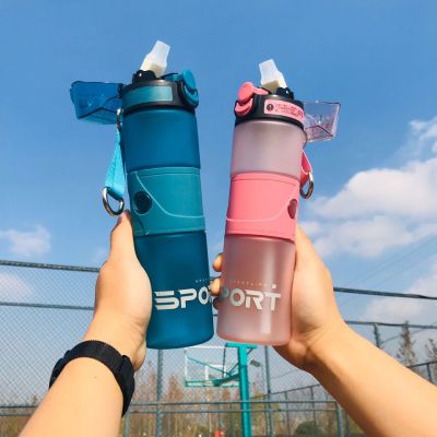 Portable Leakproof Sport Fitness Water Bottle 500ml700ml BPA Free Non-toxic Anti-fall Plastic Frosted Water Bottles with Straw