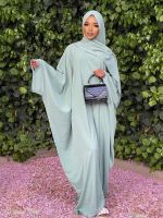 【YF】 Ramadan Batwing One Piece Prayer Abaya Dubai Nida Muslim Dress Abayas for Women Matching Hijab Scarf Jilbab Kaftan Clothes