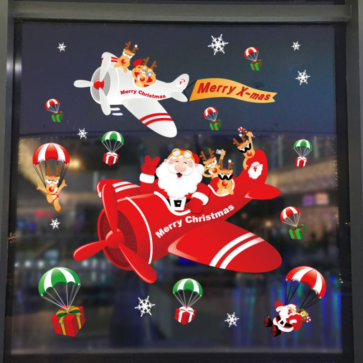 สติกเกอร์หน้าต่างสติ๊กเกอร์ติดผนังลายคริสต์มาส-ikevan-santa-claus-ฟิล์มลอกออกได้ของตกแต่งสติ๊กเกอร์กำแพง