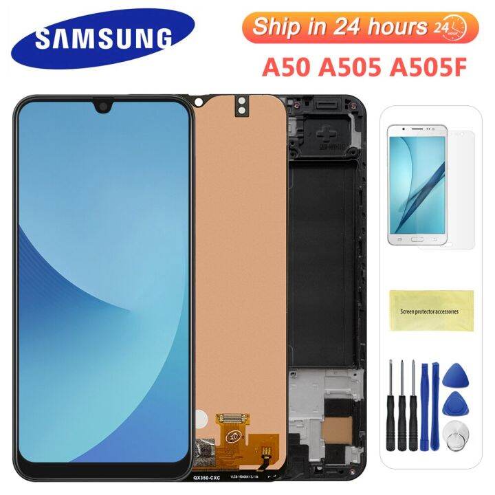 6-4-สำหรับ-samsung-galaxy-a50-a505f-ds-lcd-a505f-ชิ้นส่วนจอสัมผัสแอลซีดีของเครื่องแปลงดิจิทัล-a505a-สำหรับการแสดง-samsung-a50