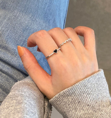 แหวนกันน้ำเพทายสีดำแหวนอัญมณีแหวนรูปหัวใจสาวแหวนสุดเท่สแตนเลสแหวนเหล็ก