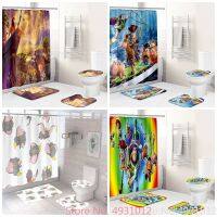 2023 Cartoon Lion King Simba Dumbo Woody Bath Shower Curtain 4pcs Bathroom Toilet Mat Lid Rug Curtain Set