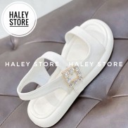 Giày sandal nữ HALEY STORE đế bánh mì quai ngang đính khóa đá xoàn phale