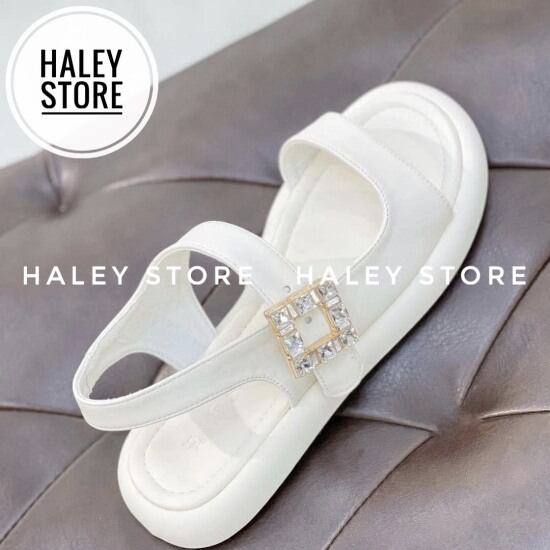 Giày sandal nữ haley store đế bánh mì quai ngang đính khóa đá xoàn phale - ảnh sản phẩm 1
