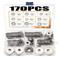 170PCS Flat Washers 304 Stainless Steel Sealing Ring Flat Assortment Washers Set with Box เหมาะสำหรับตัวยึดสกรู-Zkeir