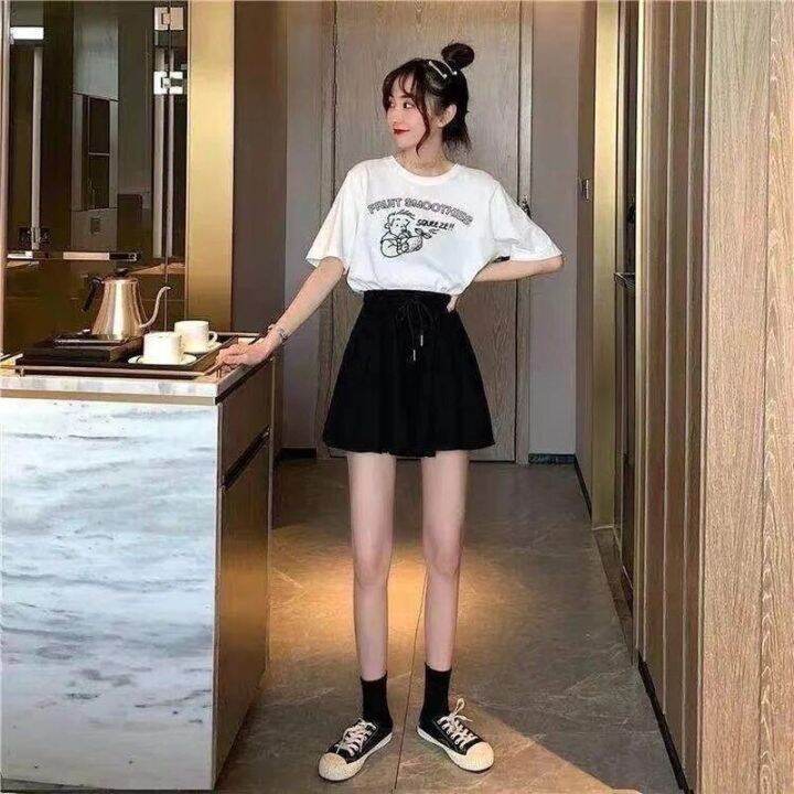 mexzt-5xl-summer-shorts-skirts-women-elastic-high-waist-casual-wide-leg-shorts-korean-a-line-loose-mini-skirt-black-short-pants