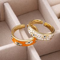Fashion Aesthetic Evil Blue Eyes Finger Rings for Women Oil Dripping Stainless Steel Rings Adjustable Opening Ring Jewelry Gifts