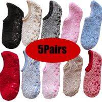 5Pairs Coral Fleece Floor Boat Socks for Women Men Winter Warm Cotton Plush Dispensed Non-Slip Socks Short Socks Slippers Indoor Socks Tights