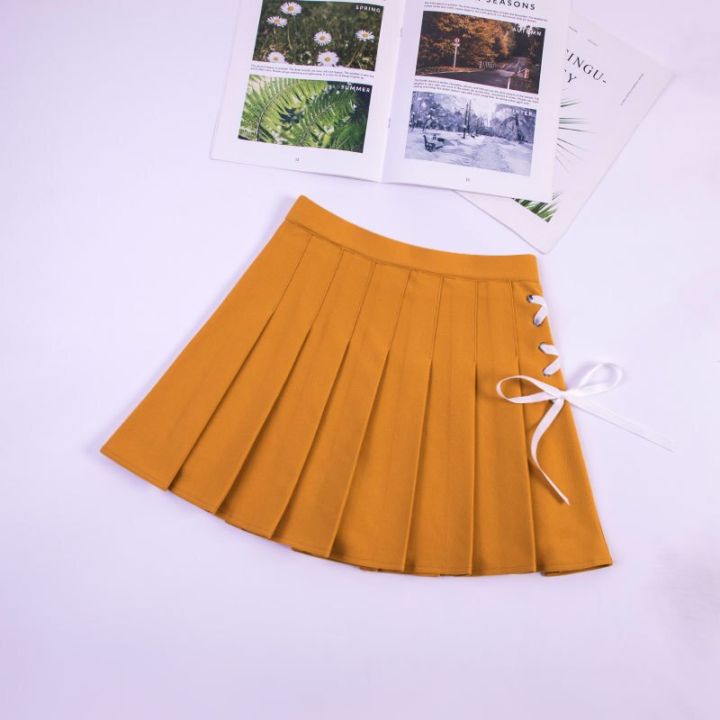 women-plaid-pleated-skirt-summer-fashion-slim-waist-casual-female-skirts-sweet-strap-a-line-high-waist-pleated-mini