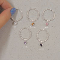 SissyJewelry // แหวนเงินแท้ รุ่นยางยืด ประดับ พลอยหัวใจ CZ มี 5 สี ไม่ลอก ไม่ดำ แหวนแฟชั่น