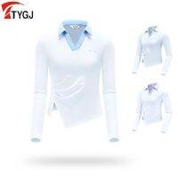 ❒✸◐ Golf womens long-sleeved quick-drying V-neck lapel slit to cover flesh and prevent exposure skirt suit top clothing