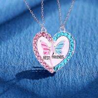 Delicate Butterfly Heart Necklace Best Friends Splicing Magnet Attraction Couple Pendant Necklace Valentines Day Gift Jewelry