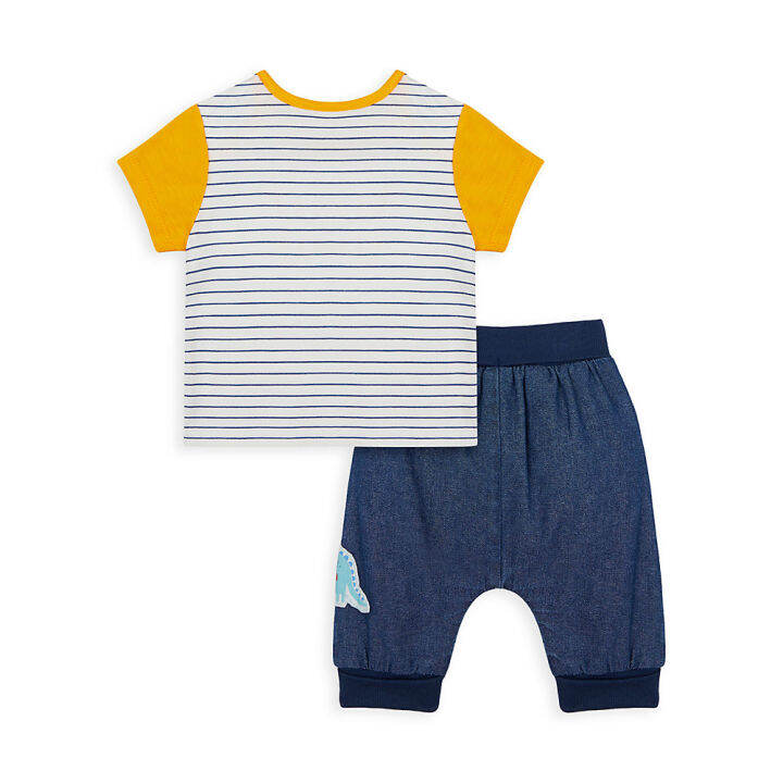 เซตเสื้อและกางเกจ๊อกเกอร์เด็กทารก-mothercare-dino-and-friends-top-and-denim-joggers-set-yc281